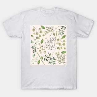 Green summer leaves watercolour pattern T-Shirt